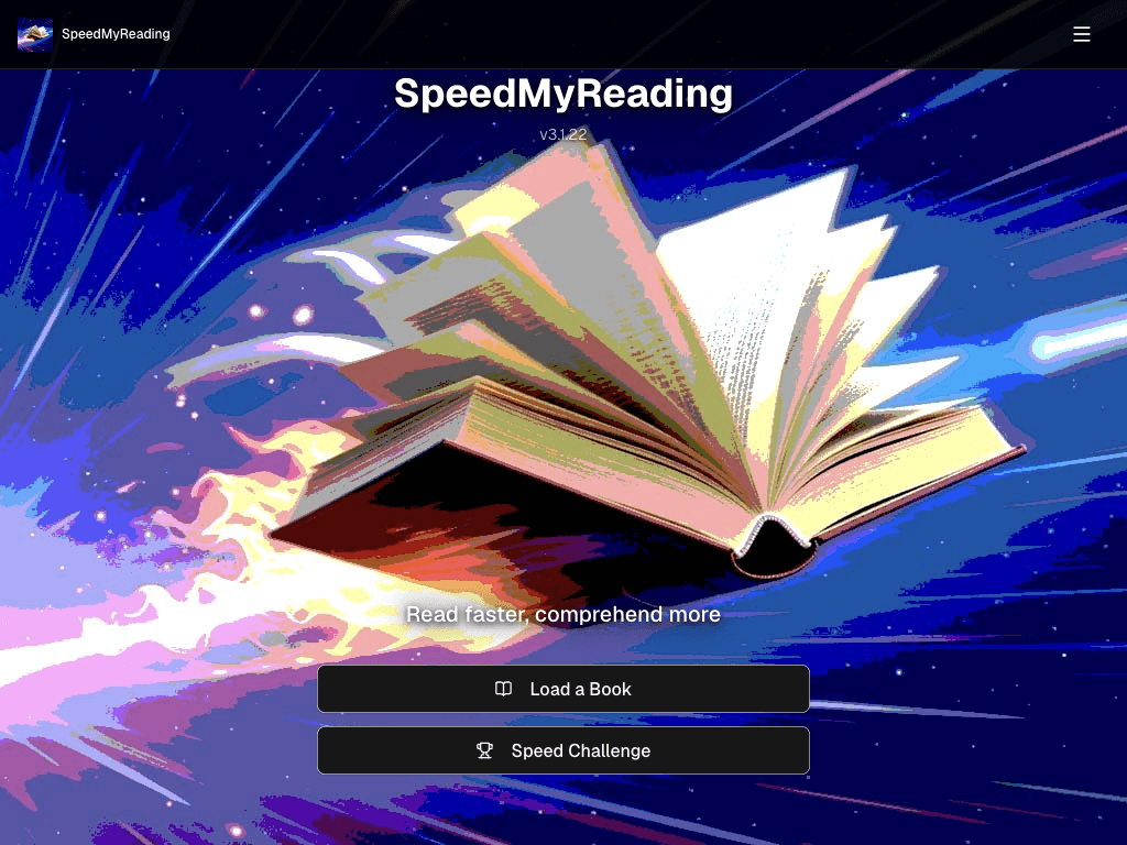 SpeedMyReading home screen